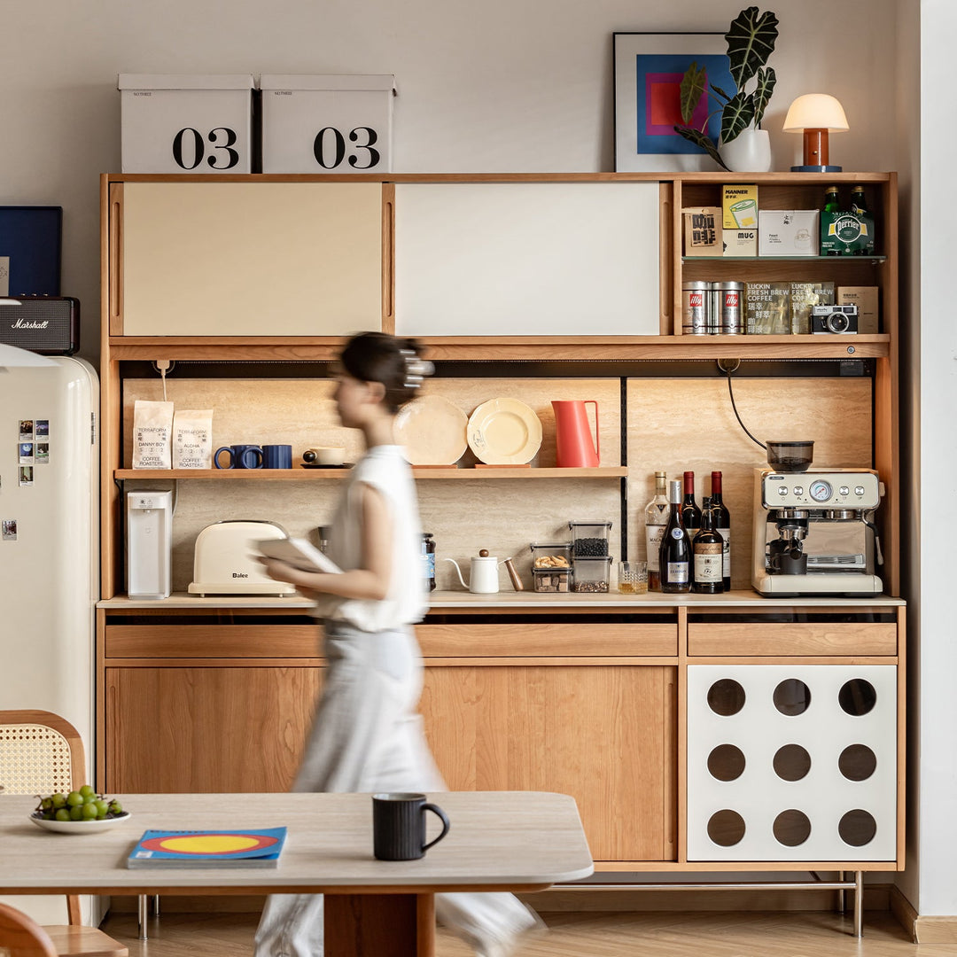 Scandinavian Cherry Wood Sintered Stone Storage Side Cabinet TIMELESS