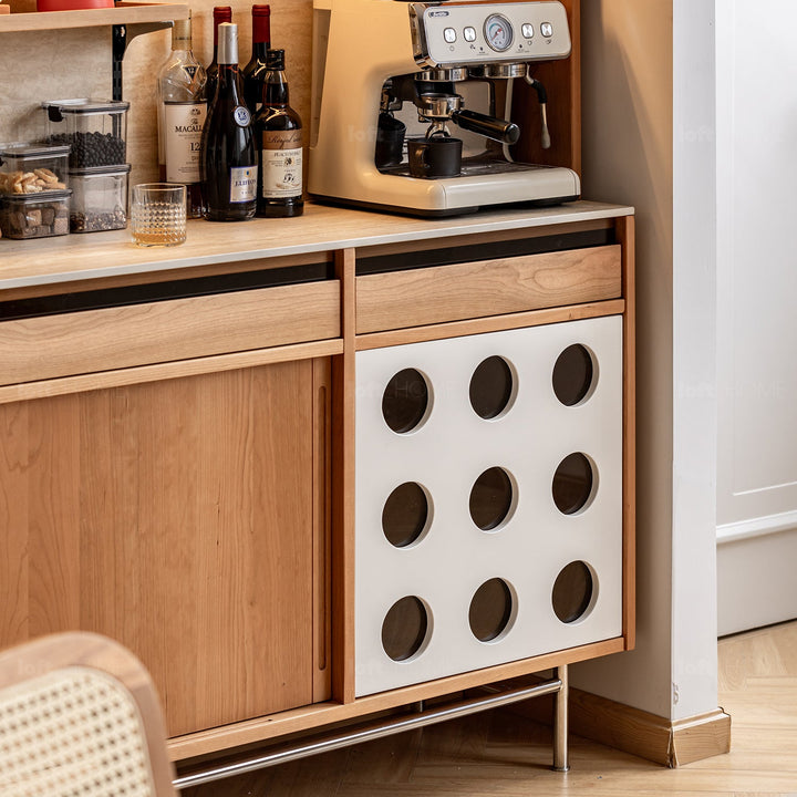 Scandinavian Cherry Wood Sintered Stone Storage Side Cabinet TIMELESS