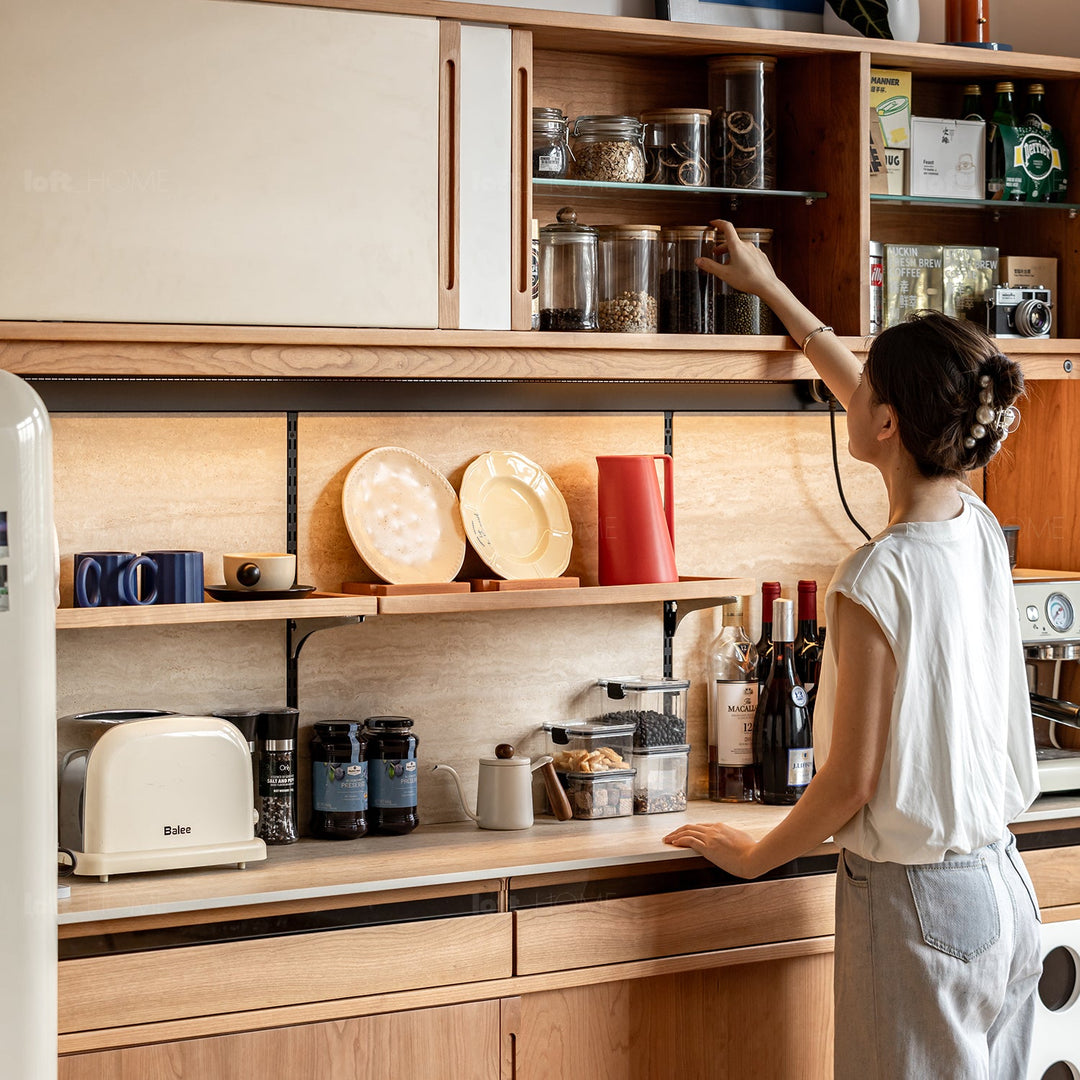 Scandinavian Cherry Wood Sintered Stone Storage Side Cabinet TIMELESS