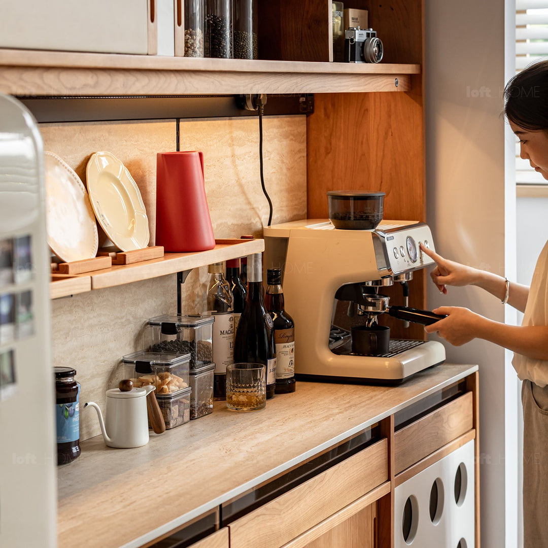 Scandinavian Cherry Wood Sintered Stone Storage Side Cabinet TIMELESS