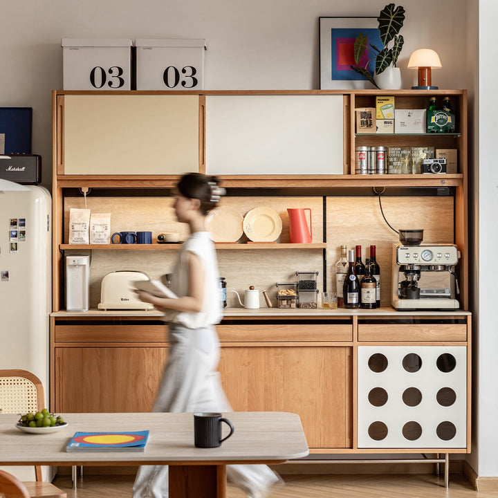 Scandinavian cherry wood sintered stone storage side cabinet timeless primary product view.