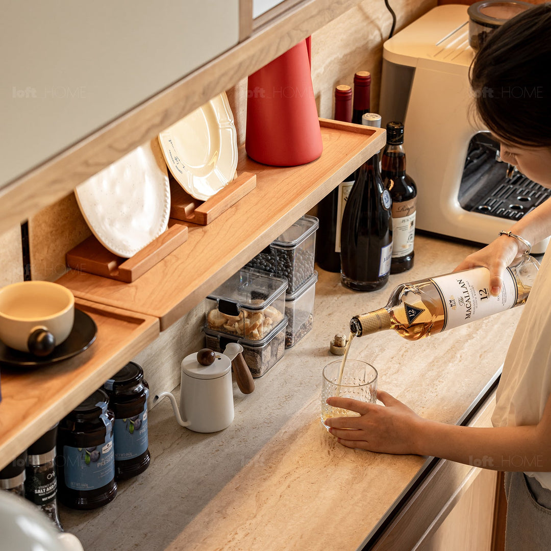 Scandinavian Cherry Wood Sintered Stone Storage Side Cabinet TIMELESS