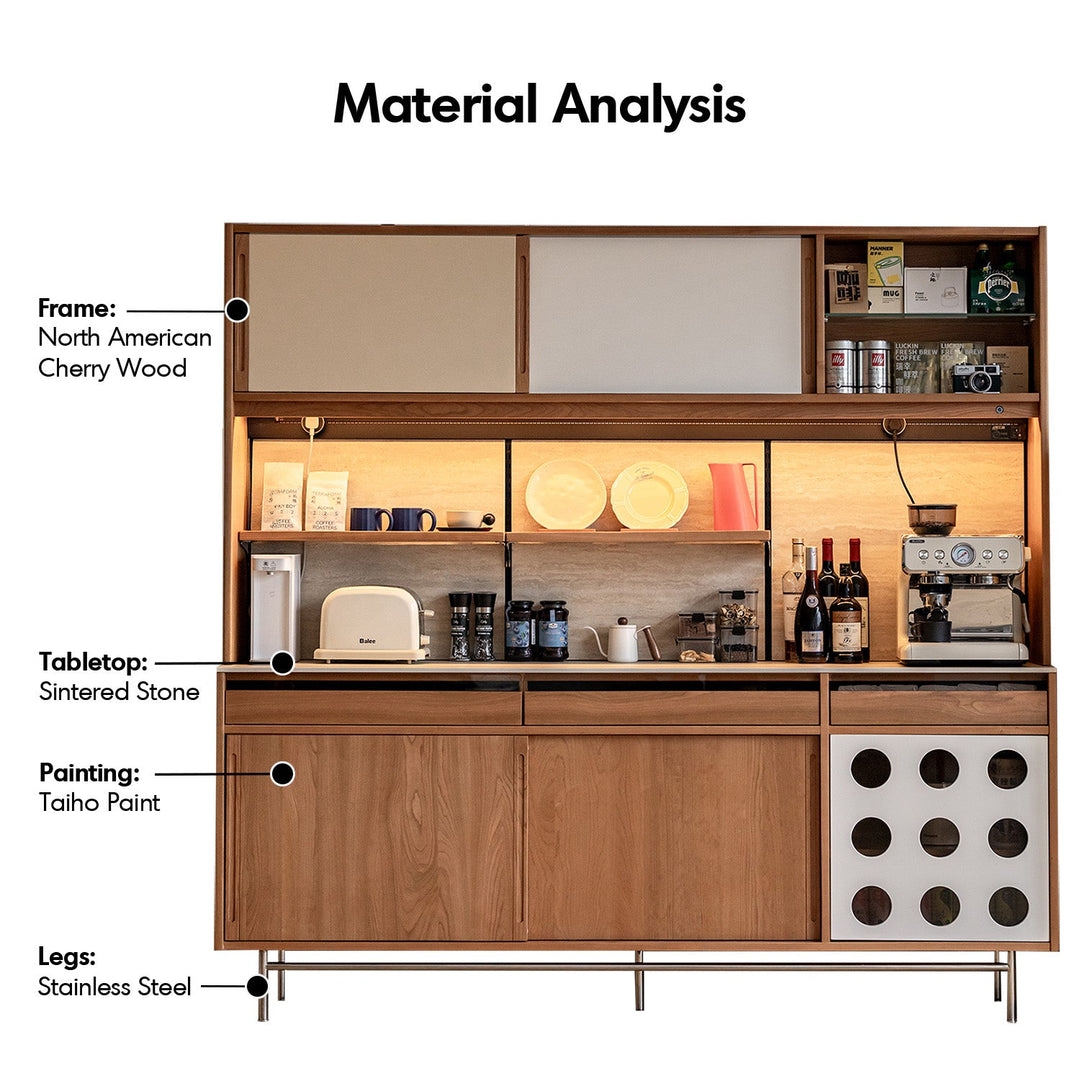 Scandinavian Cherry Wood Sintered Stone Storage Side Cabinet TIMELESS