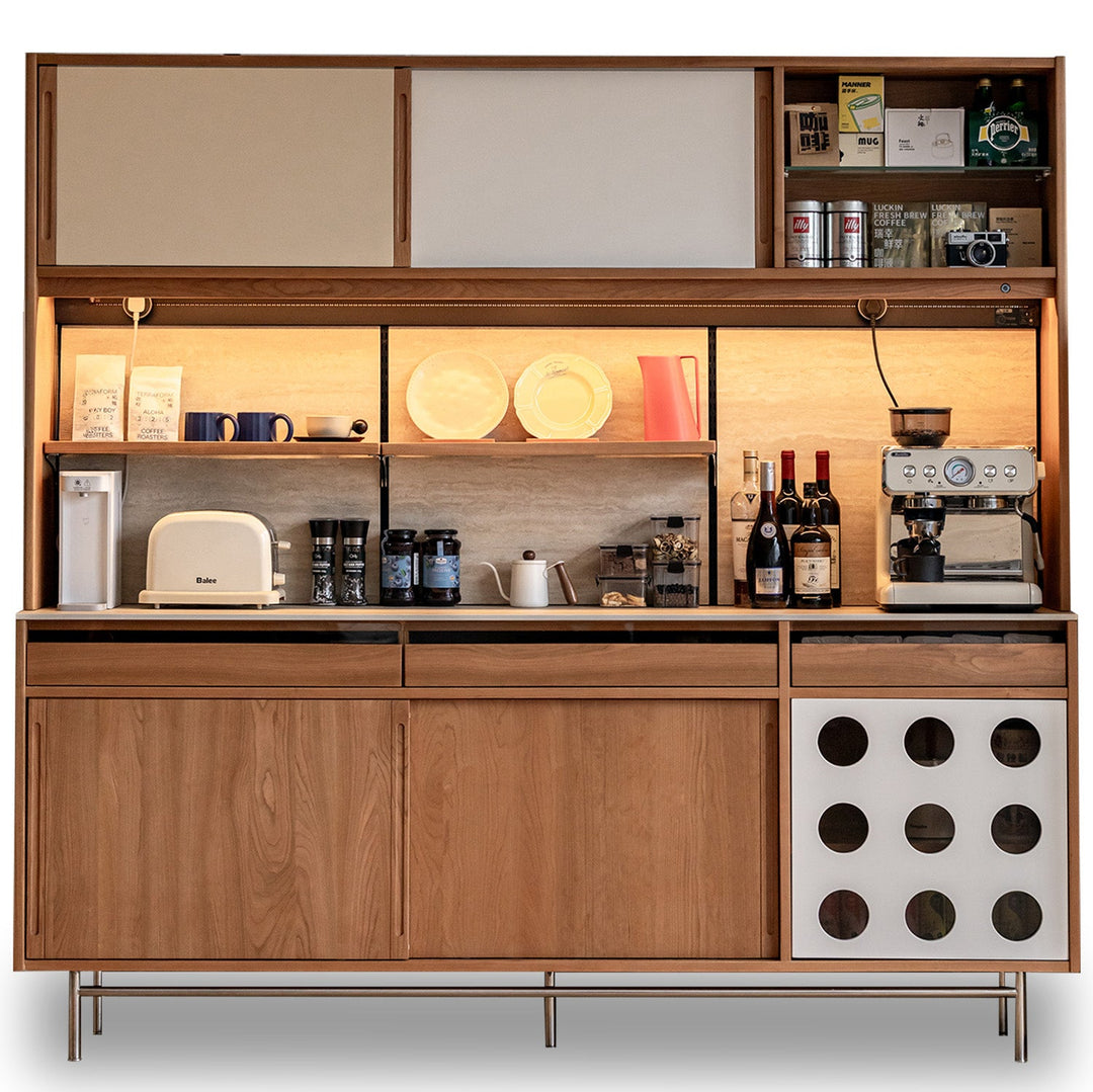 Scandinavian Cherry Wood Sintered Stone Storage Side Cabinet TIMELESS