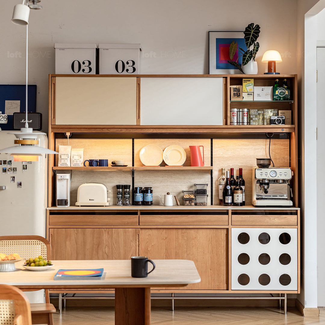 Scandinavian Cherry Wood Sintered Stone Storage Side Cabinet TIMELESS