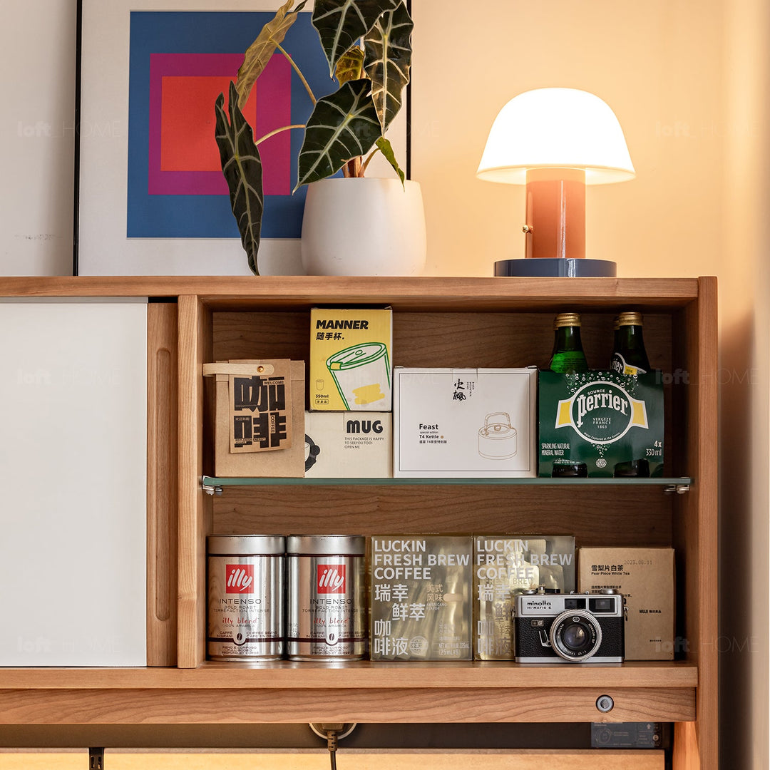 Scandinavian Cherry Wood Sintered Stone Storage Side Cabinet TIMELESS