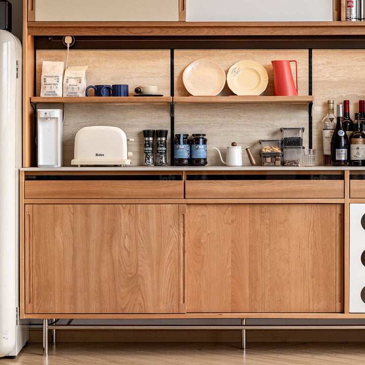 Scandinavian Cherry Wood Sintered Stone Storage Side Cabinet TIMELESS