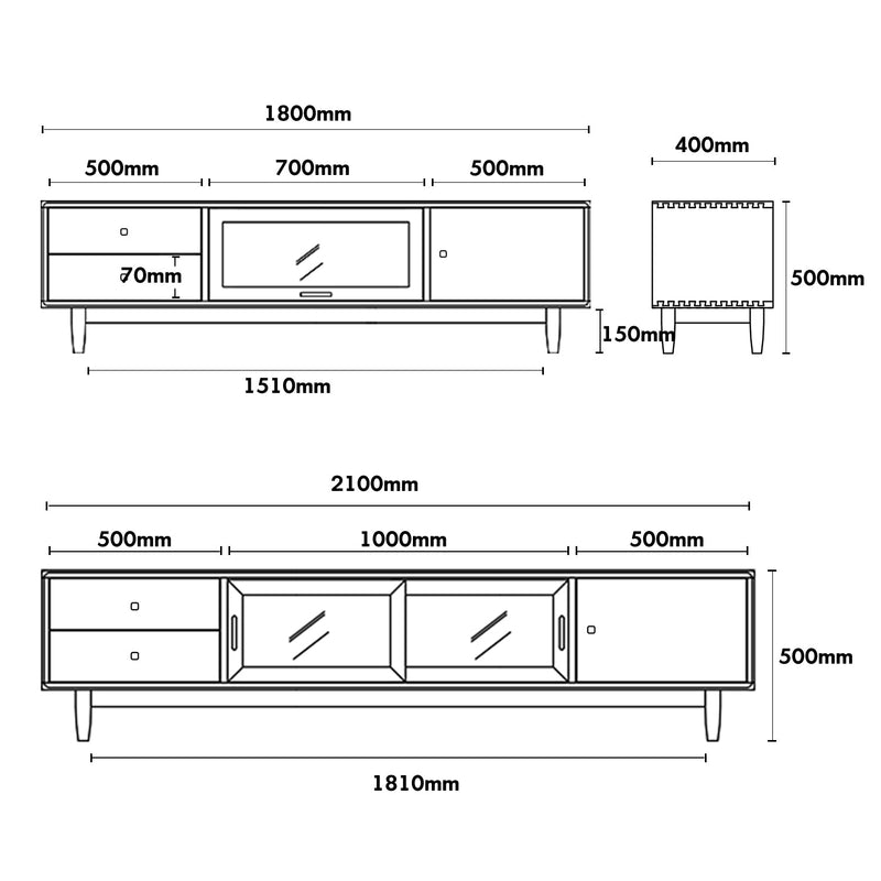 Scandinavian Cherry Wood TV Console GREEN Size Chart