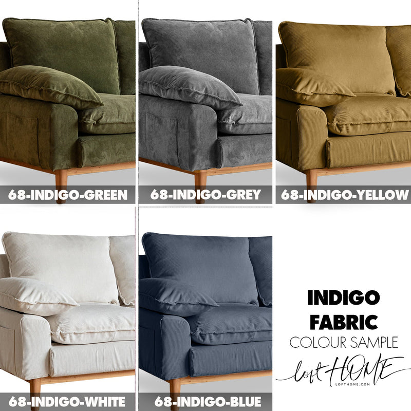 Scandinavian Corduroy Velvet Fabric 3 Seater Sofa INDIGO Color Swatches
