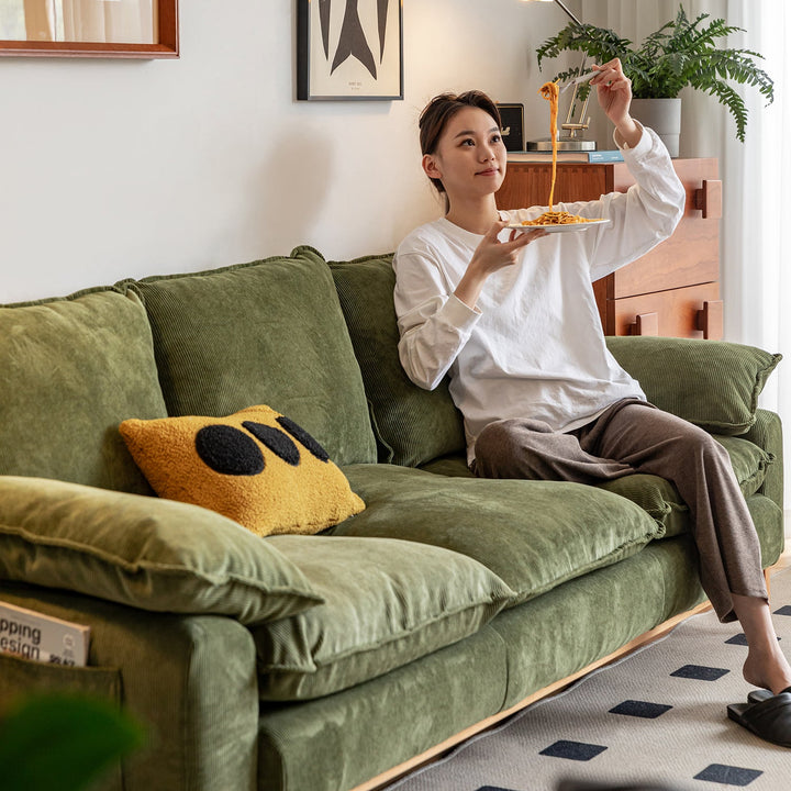 Scandinavian Corduroy Velvet Fabric 3 Seater Sofa INDIGO