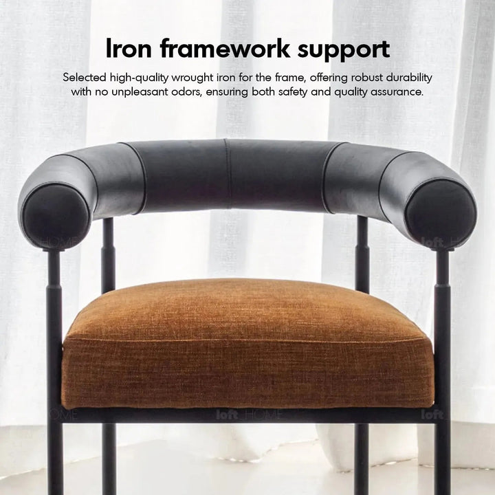 Industrial faux cashmere leather dining chair nost in panoramic view.