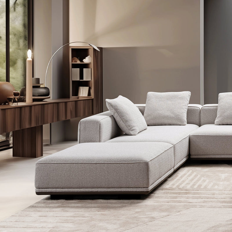 Minimalist mixed weave fabric modular corner 2 seater sofa eleganza primary product view.