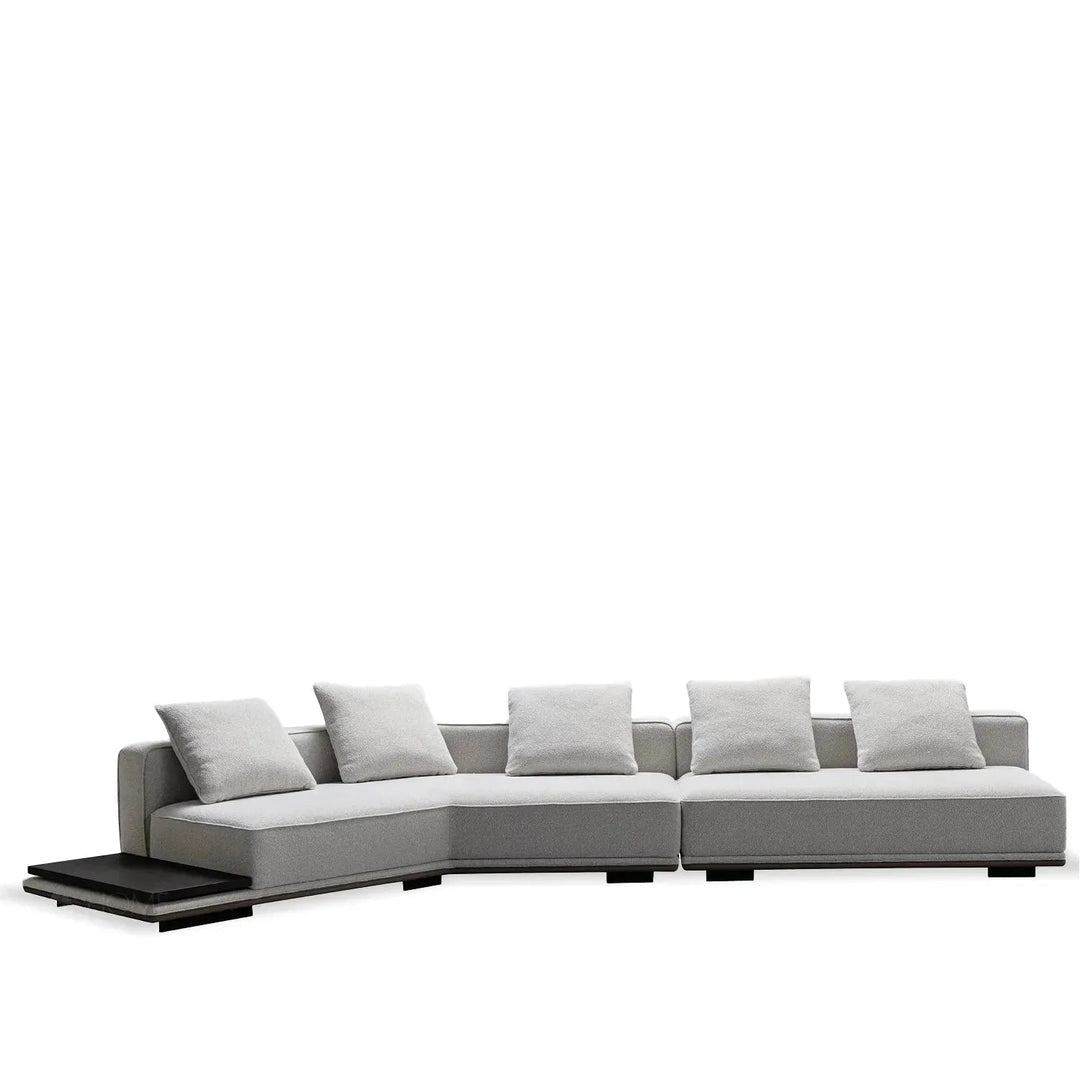 Minimalist mixed weave fabric modular l shape sectional sofa eleganza 3+l in panoramic view.