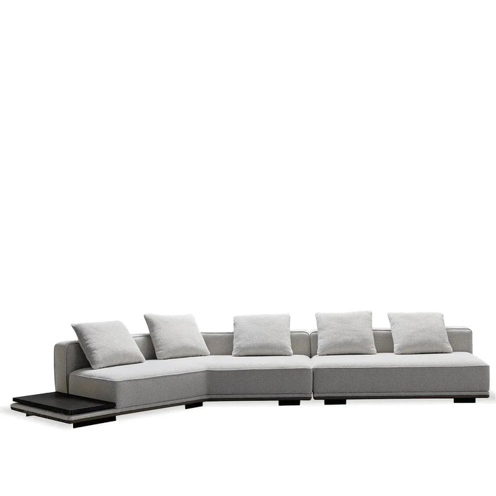 Minimalist mixed weave fabric modular l shape sectional sofa eleganza 3+l in panoramic view.