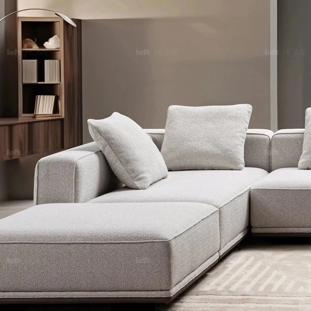Minimalist mixed weave fabric modular l shape sectional sofa eleganza 4+l in details.