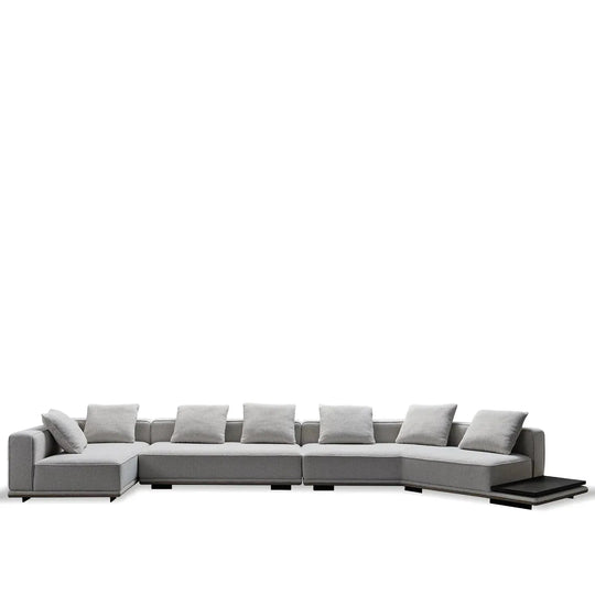 Minimalist mixed weave fabric modular l shape sectional sofa eleganza 7+l in white background.
