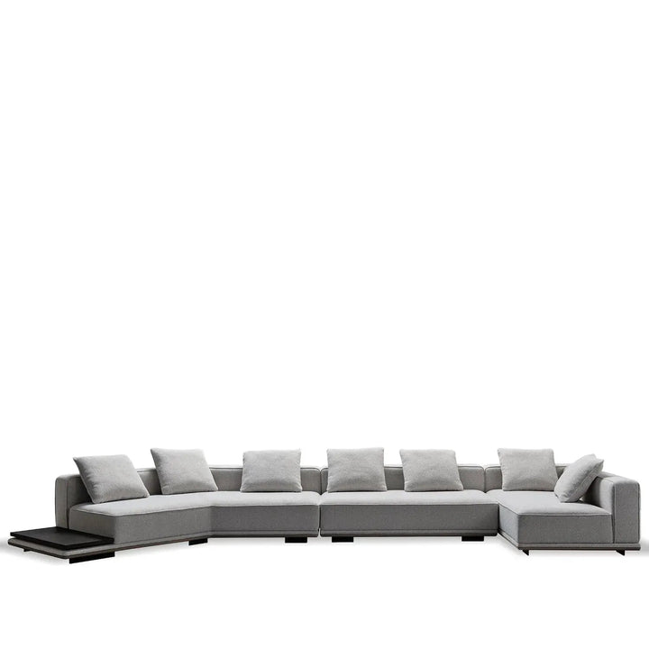 Minimalist mixed weave fabric modular l shape sectional sofa eleganza 7+l in still life.