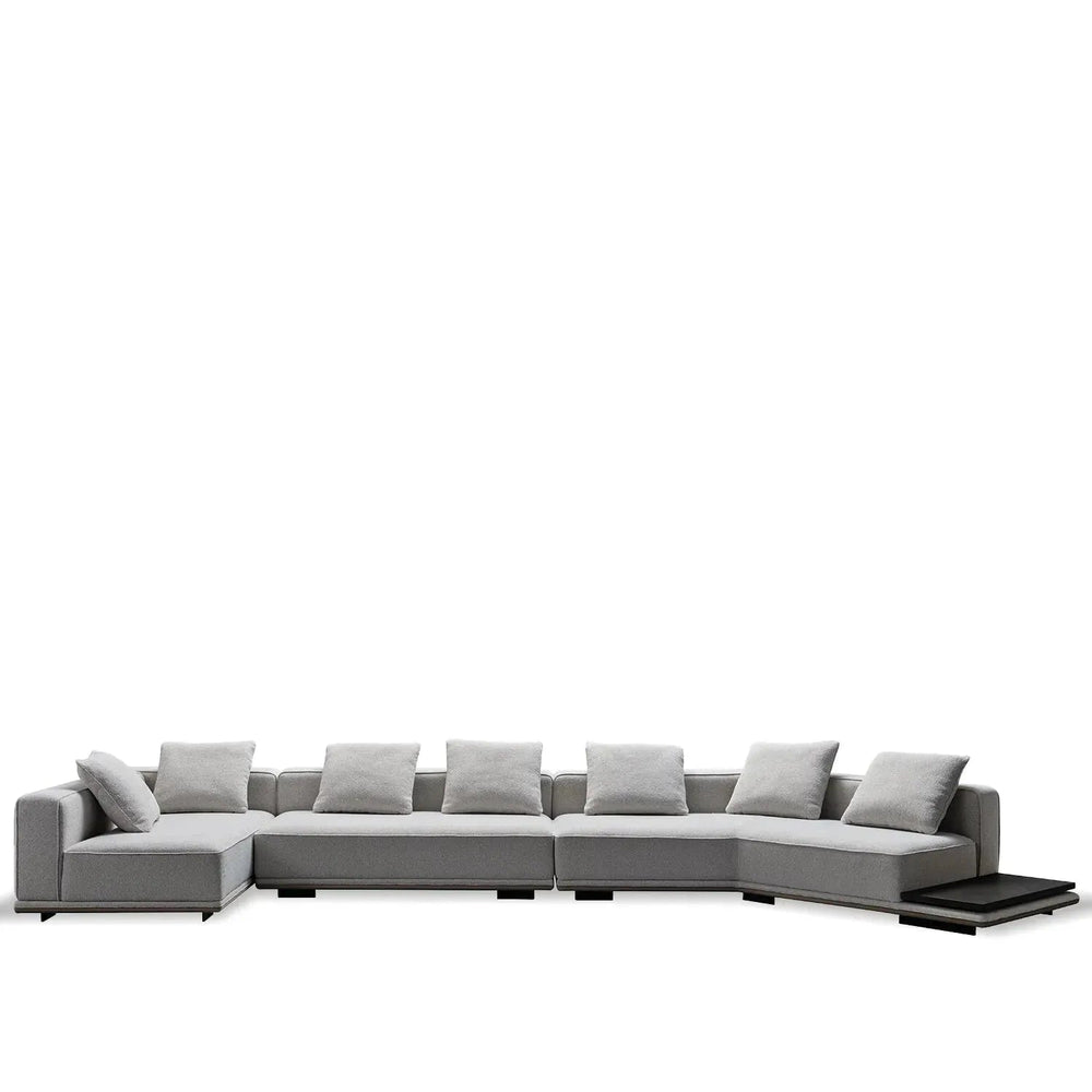 Minimalist mixed weave fabric modular l shape sectional sofa eleganza 7+l in white background.