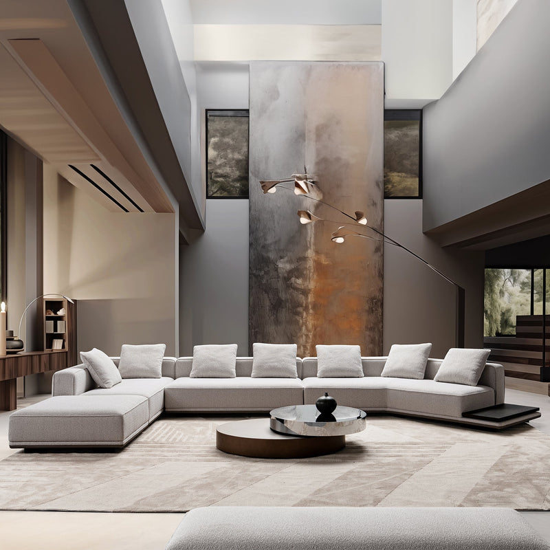Minimalist mixed weave fabric modular l shape sectional sofa eleganza 7+l primary product view.