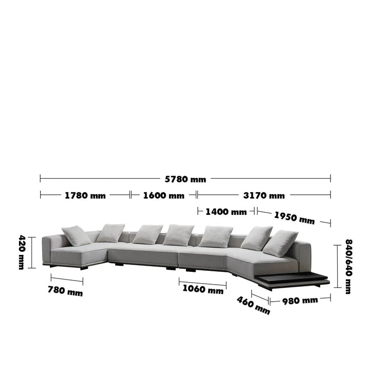 Minimalist mixed weave fabric modular l shape sectional sofa eleganza 7+l size charts.
