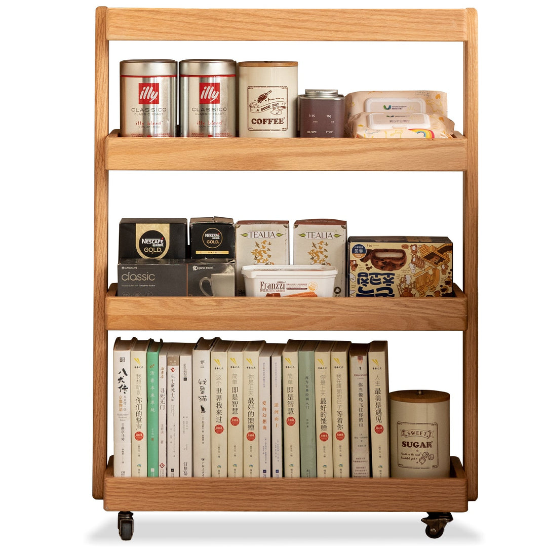 Scandinavian Oak Wood Wheeled Trolley Side Table MIRA