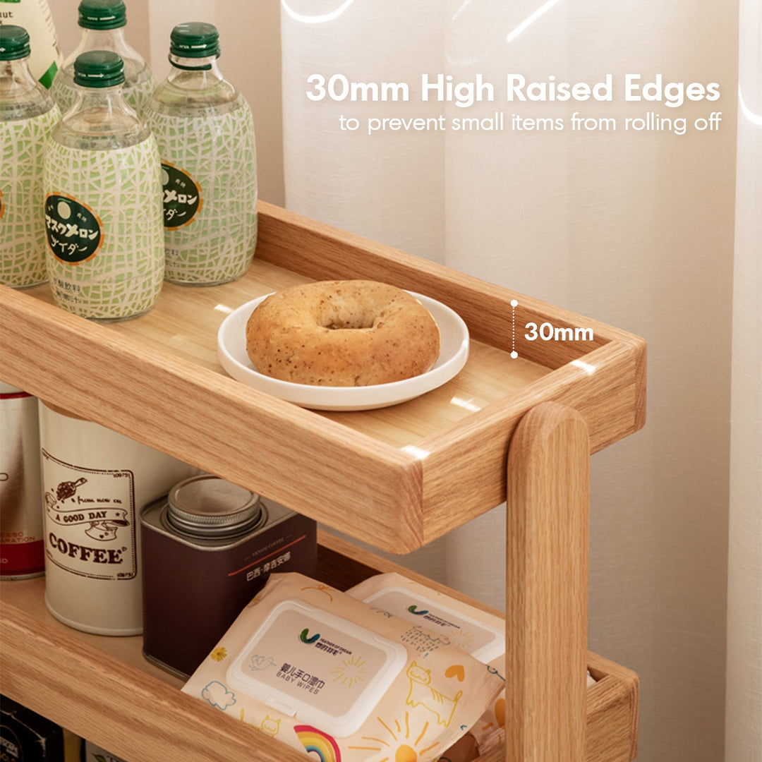 Scandinavian Oak Wood Wheeled Trolley Side Table MIRA