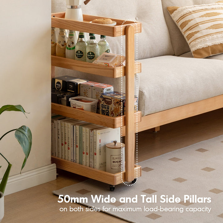 Scandinavian Oak Wood Wheeled Trolley Side Table MIRA