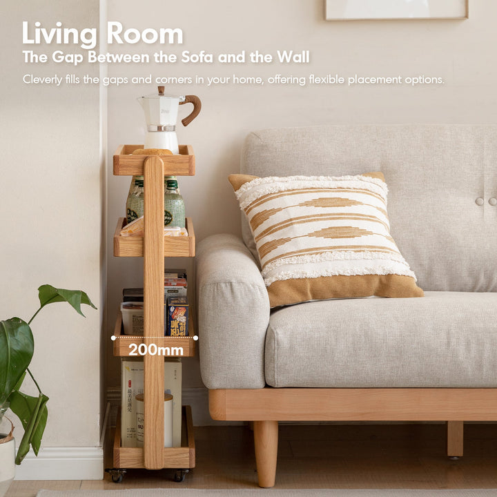 Scandinavian Oak Wood Wheeled Trolley Side Table MIRA