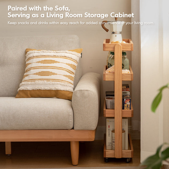 Scandinavian oak wood wheeled trolley side table mira material variants.