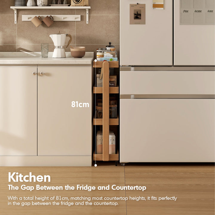 Scandinavian Oak Wood Wheeled Trolley Side Table MIRA