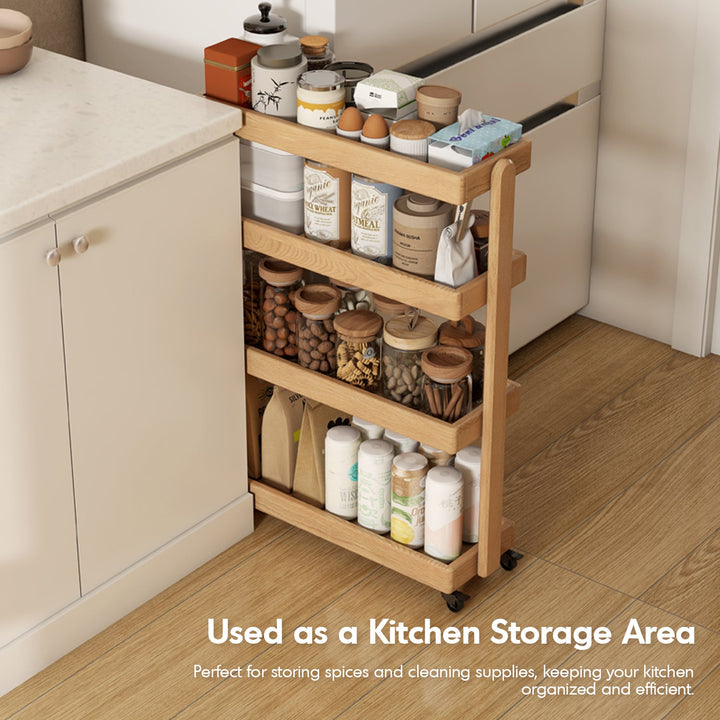 Scandinavian Oak Wood Wheeled Trolley Side Table MIRA