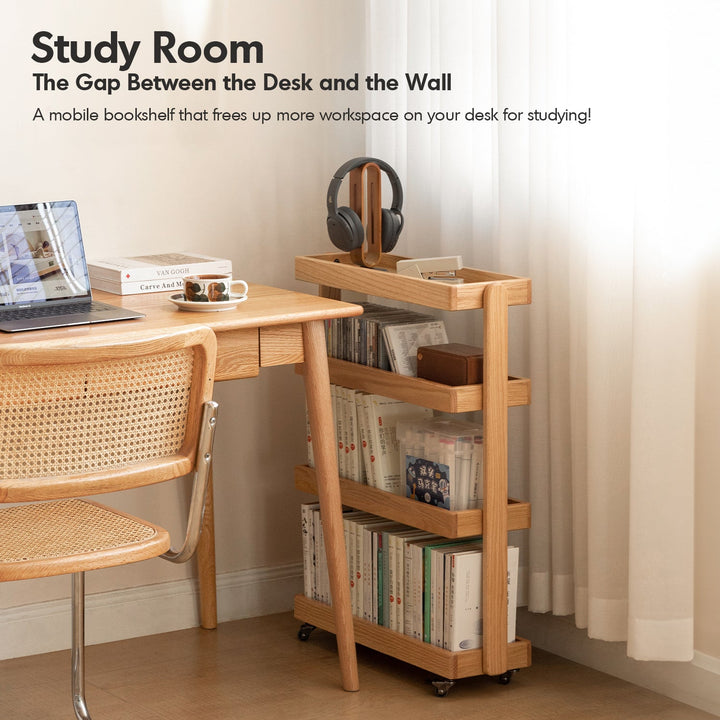 Scandinavian Oak Wood Wheeled Trolley Side Table MIRA