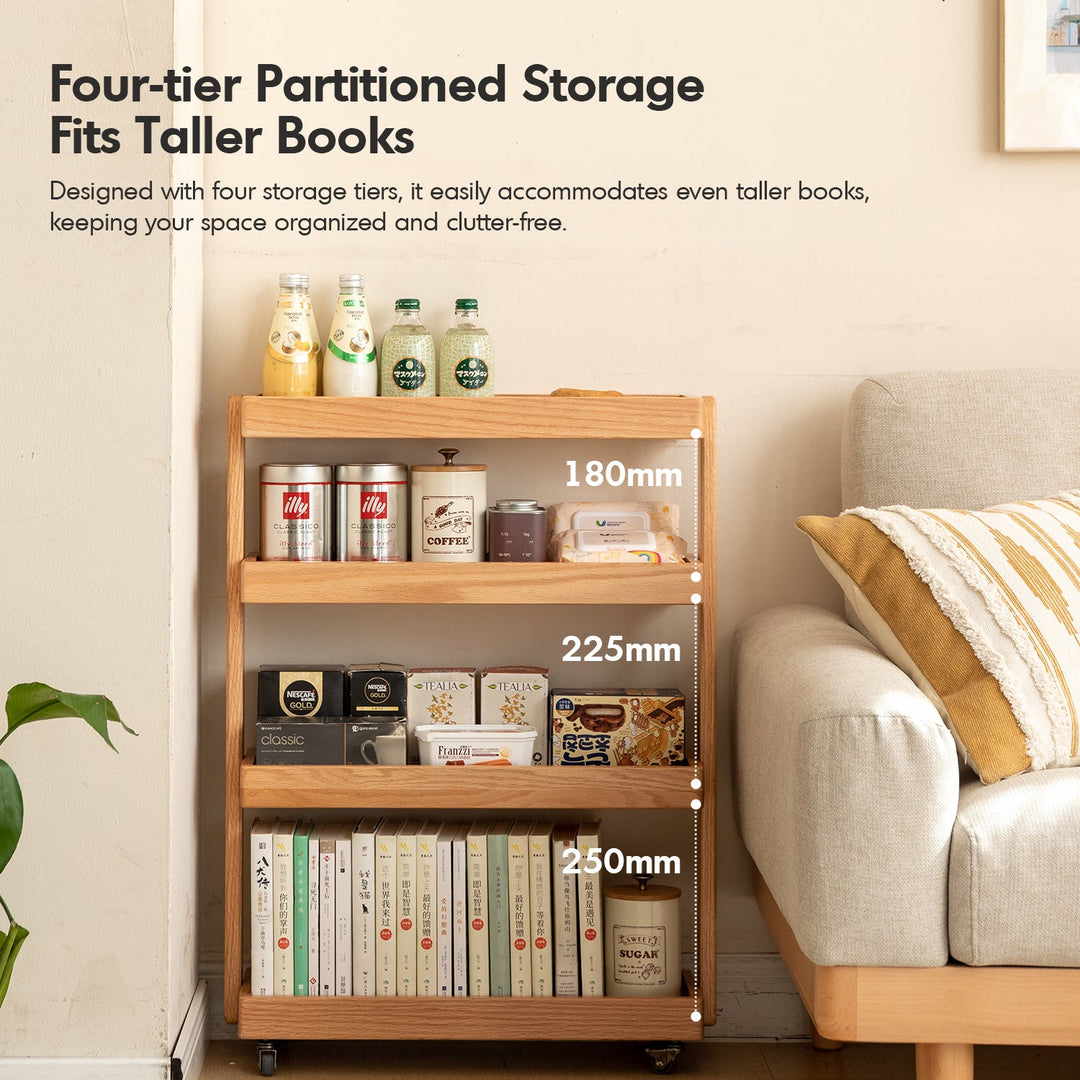 Scandinavian Oak Wood Wheeled Trolley Side Table MIRA