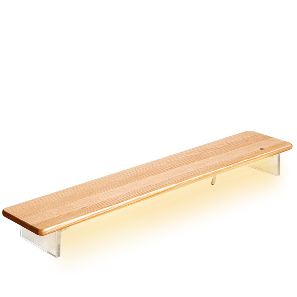 Scandinavian wood desktop monitor stand shelf aeris in white background.