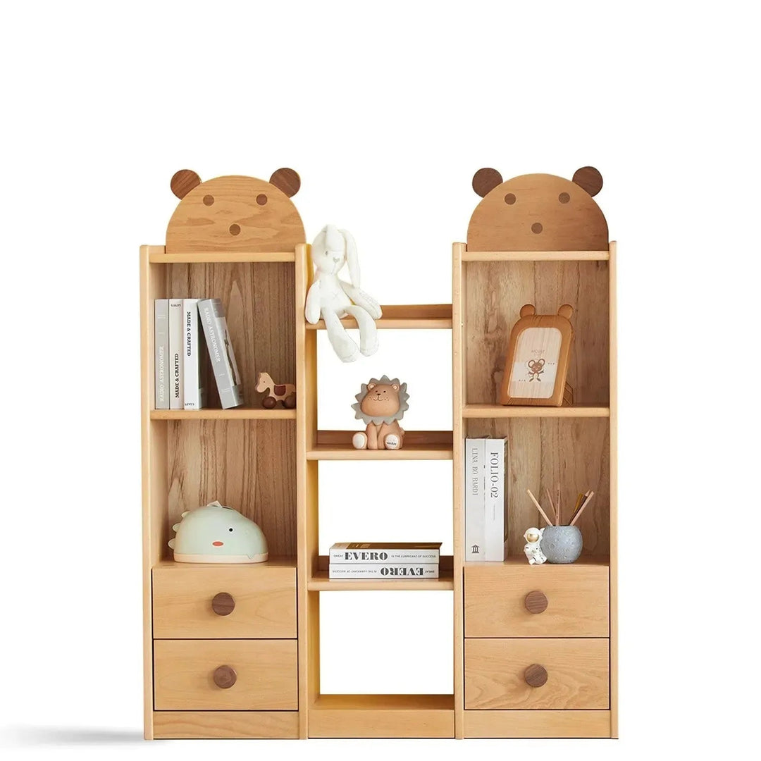 Scandinavian wood kids bookshelf bear detail 6.