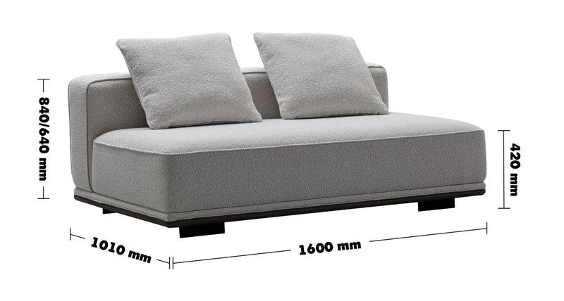 Minimalist Mixed Weave Fabric Modular Armless 2 Seater Sofa ELEGANZA Size Chart