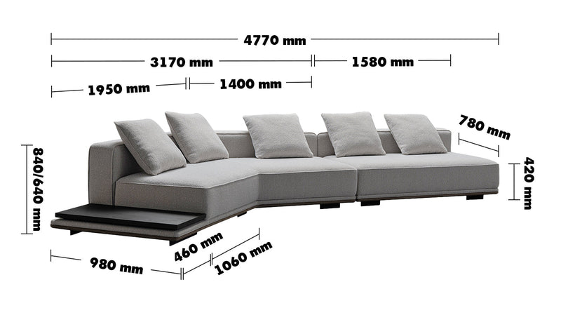 Minimalist Mixed Weave Fabric Modular L Shape Sectional Sofa ELEGANZA 3+L Size Chart