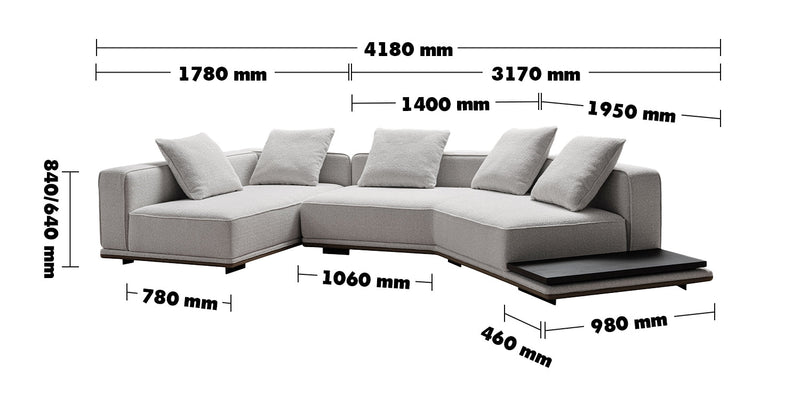 Minimalist Mixed Weave Fabric Modular L Shape Sectional Sofa ELEGANZA 2+L Size Chart