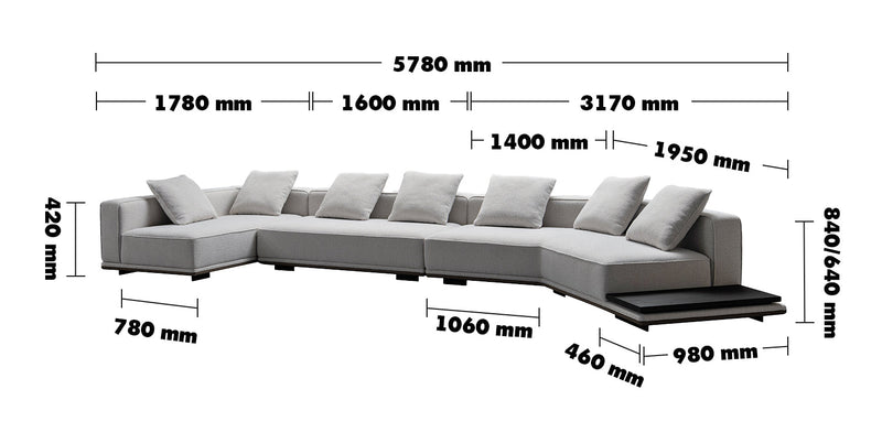 Minimalist Mixed Weave Fabric Modular L Shape Sectional Sofa ELEGANZA 4+L Size Chart
