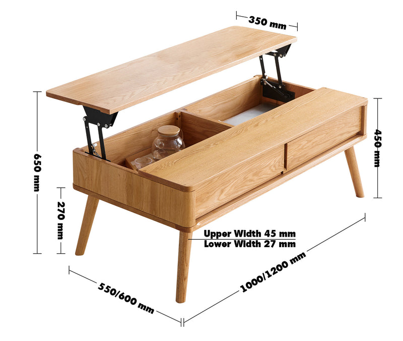 Scandinavian Oak Wood Coffee Table ROSETTA Size Chart