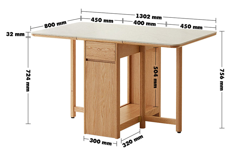 Scandinavian Wood Foldable Extendable Dining Table HEMU Size Chart