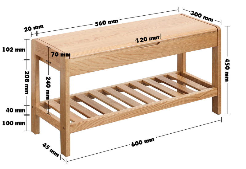 Scandinavian Wood Footstool NORWAY Size Chart