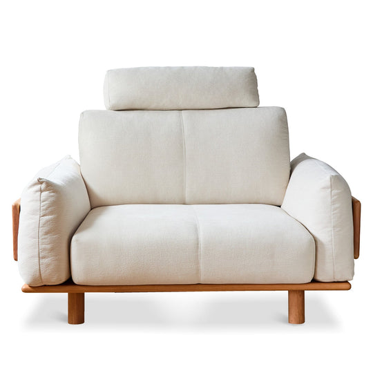 Scandinavian mixed weave fabric 1 seater sofa bessen in white background.