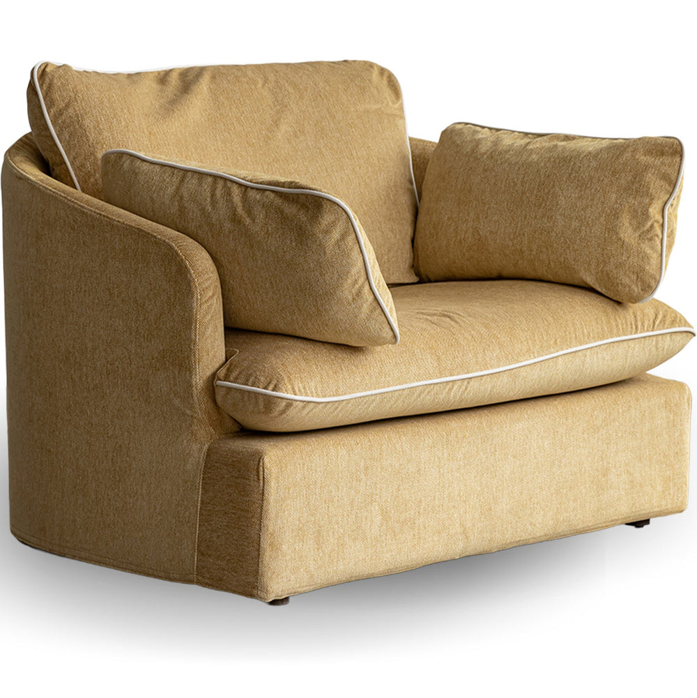 Scandinavian chenille velvet fabric 1 seater sofa mira in white background.