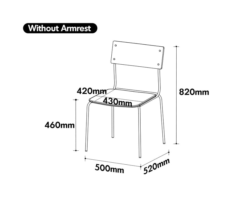 Bauhaus Boxwood Armless Dining Chair PINECONE Size Chart