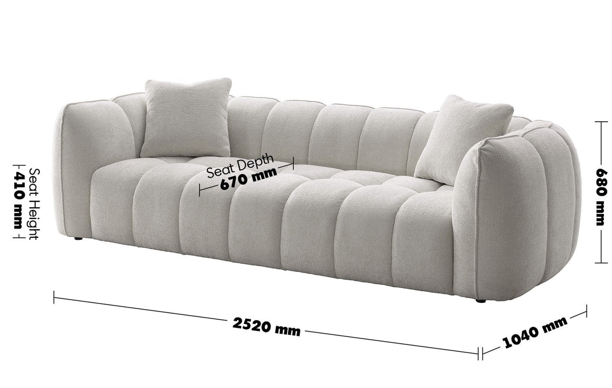 Cream Mixed Weave Fabric 4 Seater Sofa PUDDY Size Chart