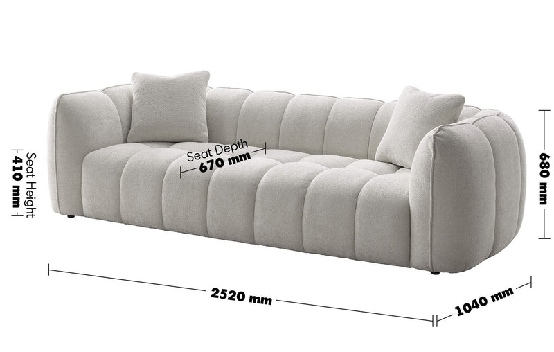 Cream Mixed Weave Fabric 4 Seater Sofa PUDDY Size Chart