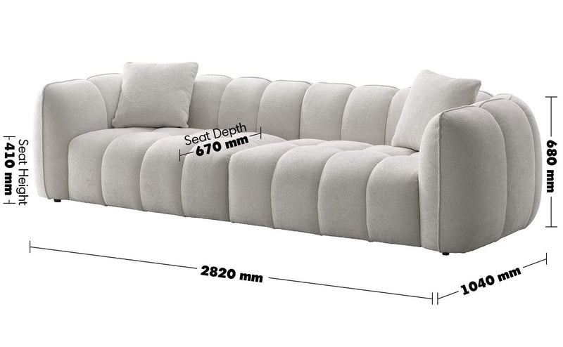 Cream Mixed Weave Fabric 4 Seater Sofa PUDDY Size Chart_2