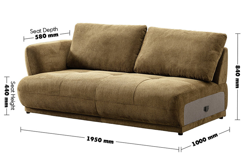 Cream Cotton Fabric Modular Corner 2 Seater Sofa MOSSY Size Chart