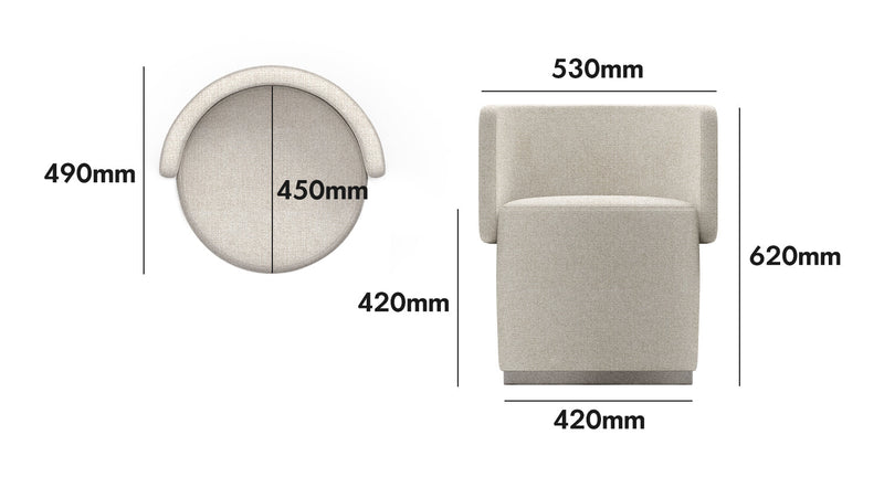 Minimalist Cotton Fabric Dressing Chair NOEL Size Chart